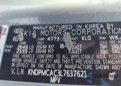 2020 Kia Sportage Lx z USA, uszkodzony, nr VIN KNDPMCAC3L7637621